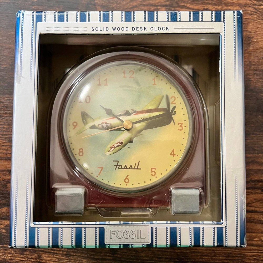 Vintage Fossil wooden desk clock